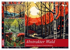 Cover Abstrakter Wald - Jahreszeiten in bunten Linolschnitten (Wandkalender 2026 DIN A3 quer), CALVENDO Monatskalender