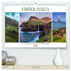 Färöer Inseln - Wo Schafe tanzen und die Natur im Winde fliegt (hochwertiger Premium Wandkalender 2026 DIN A2 quer), Kunstdruck in Hochglanz