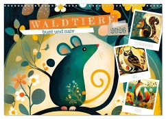 Waldtiere, bunt und naiv (Wandkalender 2026 DIN A3 quer), CALVENDO Monatskalender Cover Waldtiere, bunt und naiv (Wandkalender 2026 DIN A3 quer), CALVENDO Monatskalender