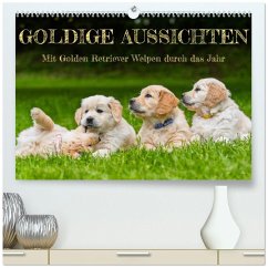 Cover Goldige Aussichten - Mit Golden Retriever Welpen durch das Jahr (hochwertiger Premium Wandkalender 2026 DIN A2 quer), Kunstdruck in Hochglanz