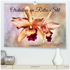 Orchideen im Retro-Stil (hochwertiger Premium Wandkalender 2026 DIN A2 quer), Kunstdruck in Hochglanz