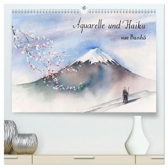 Aquarelle und Haiku von Basho (hochwertiger Premium Wandkalender 2026 DIN A2 quer), Kunstdruck in Hochglanz
