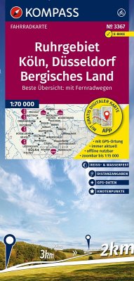 Cover KOMPASS Fahrradkarte 3367 Ruhrgebiet, Köln, Düsseldorf, Bergisches Land mit Knotenpunkten 1:70.000