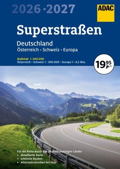 Cover ADAC Superstraßen Autoatlas 2026/2027 Deutschland 1:200.000, Österreich, Schweiz 1:300.000 mit Europa 1:4,5 Mio.