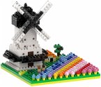 BRIXIES 200144 - Windmühle mit Tulpen, 3D Konstruktionsbausatz aus Ministeinen, 490 Teile