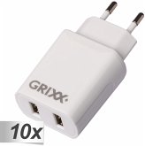 10x1 Grixx Power Adapter 220V Dual USB A White