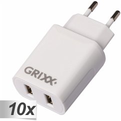 10x1 Grixx Power Adapter 220V Dual USB A White