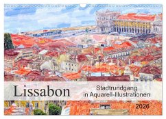 Cover Lissabon - Stadtrundgang in Aquarell-Illustrationen (Wandkalender 2026 DIN A3 quer), CALVENDO Monatskalender