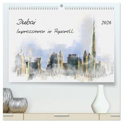 Cover Dubai - Impressionen in Aquarell (hochwertiger Premium Wandkalender 2026 DIN A2 quer), Kunstdruck in Hochglanz
