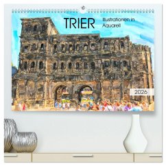 Cover Trier - Illustrationen in Aquarell (hochwertiger Premium Wandkalender 2026 DIN A2 quer), Kunstdruck in Hochglanz