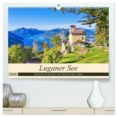 Luganer See - Zwischen Schweizer und Italienischen Alpen (hochwertiger Premium Wandkalender 2026 DIN A2 quer), Kunstdruck in Hochglanz