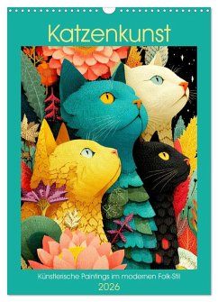Katzenkunst. Künstlerische Paintings im modernen Folk-Stil (Wandkalender 2026 DIN A3 hoch), CALVENDO Monatskalender