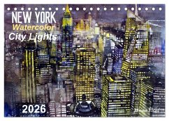 Cover New York Watercolor Citylights (Tischkalender 2026 DIN A5 quer), CALVENDO Monatskalender