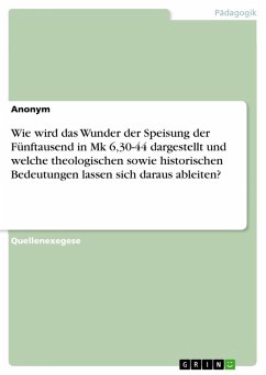 Cover Wie wird das Wunder der Speisung der Fünftausend in Mk 6,30-44 dargestellt und welche theologischen sowie historischen Bedeutungen lassen sich daraus ableiten? (eBook, PDF)