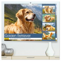 Golden Retriever. Treue Seelenhunde in der Bergwelt (hochwertiger Premium Wandkalender 2026 DIN A2 quer), Kunstdruck in Hochglanz