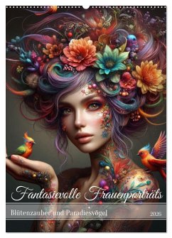 Fantasievolle Frauenporträts - Blütenzauber und Paradiesvögel (Wandkalender 2026 DIN A2 hoch), CALVENDO Monatskalender