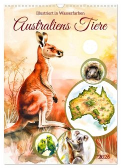 Cover Australiens Tiere - Illustriert in Wasserfarben (Wandkalender 2026 DIN A3 hoch), CALVENDO Monatskalender