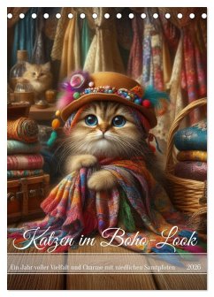 Katzen im Boho-Look - Ein Jahr voller Vielfalt und Charme mit niedlichen Samtpfoten (Tischkalender 2026 DIN A5 hoch), CALVENDO Monatskalender