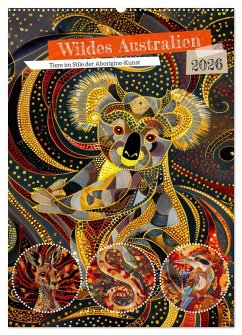 Cover Wildes Australien - Tiere im Stile der Aborigine-Kunst (Wandkalender 2026 DIN A2 hoch), CALVENDO Monatskalender