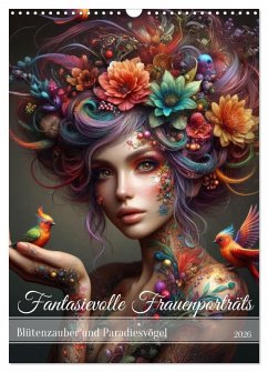 Fantasievolle Frauenporträts - Blütenzauber und Paradiesvögel (Wandkalender 2026 DIN A3 hoch), CALVENDO Monatskalender