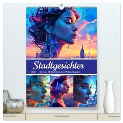 Stadtgesichter - Surreale KI-Schönheiten in Weltmetropolen (hochwertiger Premium Wandkalender 2026 DIN A2 hoch), Kunstdruck in Hochglanz
