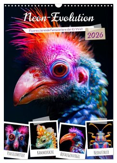 Cover Neon-Evolution - Fluoreszierende Fantasietiere der KI-Welt (Wandkalender 2026 DIN A3 hoch), CALVENDO Monatskalender