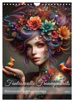 Cover Fantasievolle Frauenporträts - Blütenzauber und Paradiesvögel (Wandkalender 2026 DIN A4 hoch), CALVENDO Monatskalender