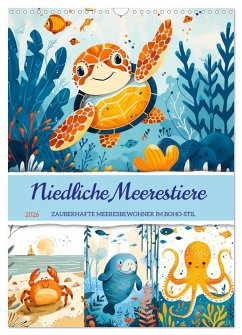 Cover Niedliche Meerestiere - Zauberhafte Meeresbewohner im Boho-Stil (Wandkalender 2026 DIN A3 hoch), CALVENDO Monatskalender