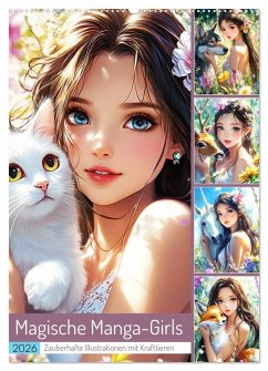 Cover Magische Manga-Girls. Zauberhafte Illustrationen mit Krafttieren (Wandkalender 2026 DIN A2 hoch), CALVENDO Monatskalender