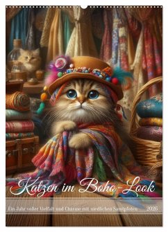 Cover Katzen im Boho-Look - Ein Jahr voller Vielfalt und Charme mit niedlichen Samtpfoten (Wandkalender 2026 DIN A2 hoch), CALVENDO Monatskalender