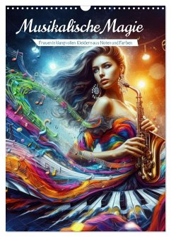 Cover Musikalische Magie - Frauen in klangvollen Kleidern aus Noten und Farbe (Wandkalender 2026 DIN A3 hoch), CALVENDO Monatskalender