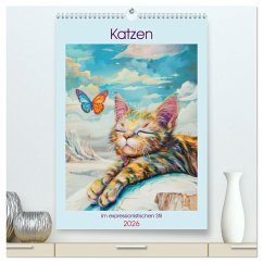 Katzen im expressionistischen Stil (hochwertiger Premium Wandkalender 2026 DIN A2 hoch), Kunstdruck in Hochglanz