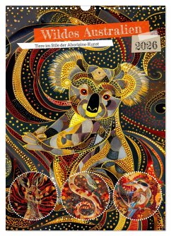 Cover Wildes Australien - Tiere im Stile der Aborigine-Kunst (Wandkalender 2026 DIN A3 hoch), CALVENDO Monatskalender