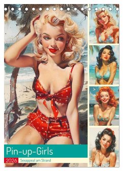 Cover Pin-up-Girls. Sexappeal am Strand (Tischkalender 2026 DIN A5 hoch), CALVENDO Monatskalender