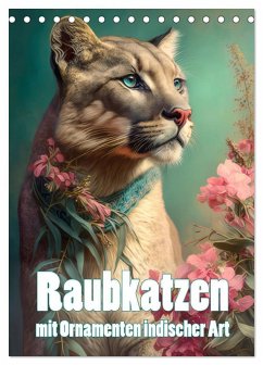 Raubkatzen mit Ornamenten indischer Art (Tischkalender 2026 DIN A5 hoch), CALVENDO Monatskalender