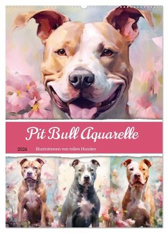Pit Bull Aquarelle. Illustrationen von tollen Hunden (Wandkalender 2026 DIN A2 hoch), CALVENDO Monatskalender