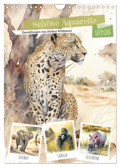 Schöne Aquarelle. Darstellungen von Afrikas Wildtieren (Wandkalender 2026 DIN A4 hoch), CALVENDO Monatskalender