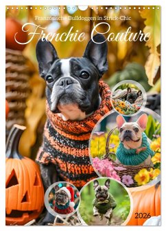 Cover Frenchie Couture - Französische Bulldoggen in Strick-Chic (Wandkalender 2026 DIN A3 hoch), CALVENDO Monatskalender