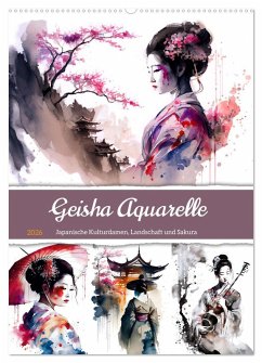 Cover Geisha Aquarelle - Japanische Kulturdamen, Landschaft und Sakura (Wandkalender 2026 DIN A2 hoch), CALVENDO Monatskalender