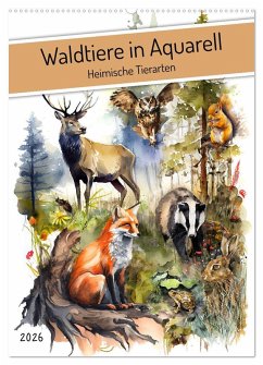 Cover Waldtiere in Aquarell - Heimische Tierarten (Wandkalender 2026 DIN A2 hoch), CALVENDO Monatskalender