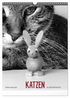 Cover Sonja Heller Katzen in SW-Portraits (Wandkalender 2026 DIN A3 hoch), CALVENDO Monatskalender