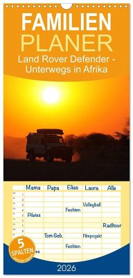 Cover Familienplaner 2026 - Land Rover Defender - Unterwegs in Afrika mit 5 Spalten (Wandkalender, 21 x 45 cm) CALVENDO