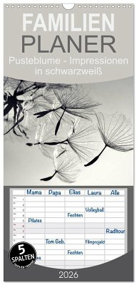 Cover Familienplaner 2026 - Pusteblume - Impressionen in schwarzweiß mit 5 Spalten (Wandkalender, 21 x 45 cm) CALVENDO