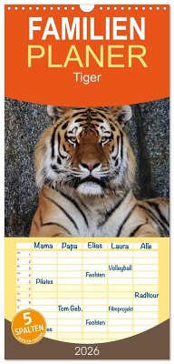 Cover Familienplaner 2026 - Tiger mit 5 Spalten (Wandkalender, 21 x 45 cm) CALVENDO
