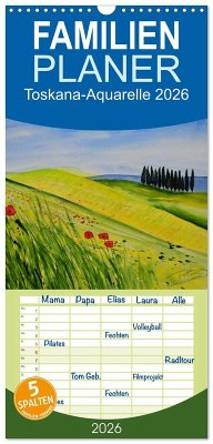 Cover Familienplaner 2026 - Toskana-Aquarelle 2026 mit 5 Spalten (Wandkalender, 21 x 45 cm) CALVENDO