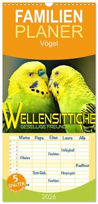 Cover Familienplaner 2026 - Wellensittiche - gesellige Freunde mit 5 Spalten (Wandkalender, 21 x 45 cm) CALVENDO