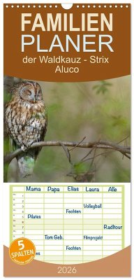 Cover Familienplaner 2026 - der Waldkauz - Strix Aluco mit 5 Spalten (Wandkalender, 21 x 45 cm) CALVENDO