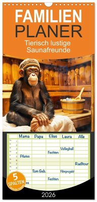 Cover Familienplaner 2026 - Tierisch lustige Saunafreunde mit 5 Spalten (Wandkalender, 21 x 45 cm) CALVENDO