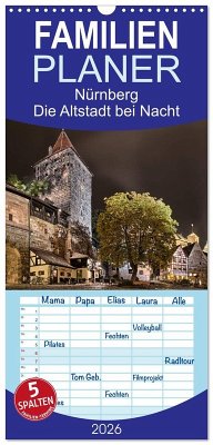 Familienplaner 2026 - Nürnberg - Die Altstadt bei Nacht mit 5 Spalten (Wandkalender, 21 x 45 cm) CALVENDO