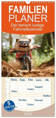 Familienplaner 2026 - Der tierisch lustige Fahrradkalender mit 5 Spalten (Wandkalender, 21 x 45 cm) CALVENDO
